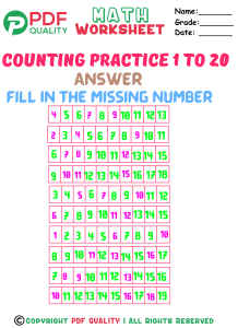 Counting practice 1 to 20(d) answer